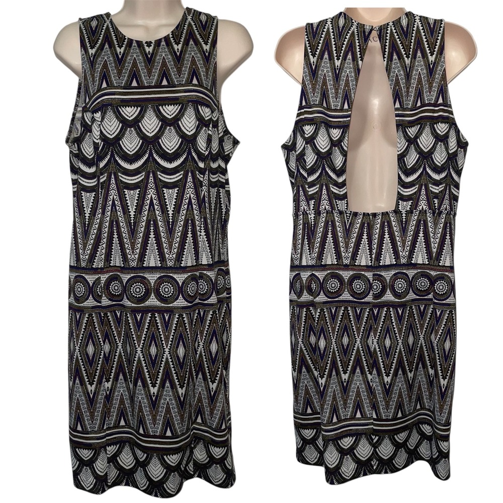 H&M Sleeveless Dress Geometric Print Open Back Casual Party Mini Size Large
